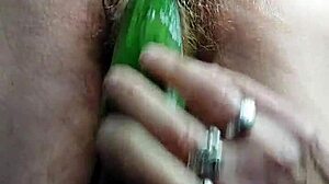 Oma Stuffing Hairy Pussy with Cucumber Now!