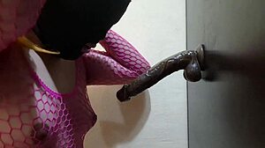 Cute tgirl slurps black dildo deep then gulps fake cum load