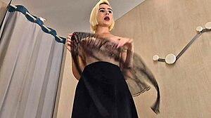 Blonde Big Tits Upskirt in Transparent Try-On Haul Locker Room