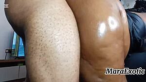 ebony bbw milf's oiled pussy takes bbc standing doggystyle