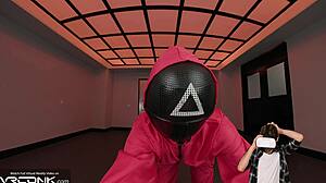 VR Conk Brunette Guard Babe Deepthroats Monster Cock in Squid Game Cosplay Parody Pt 1!