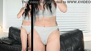 Jazmin slips into casual lingerie modeling her curvy latina ass and natural tits for the camera