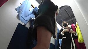 hidden cam catches juicy-ass teen trying panties in locker room!