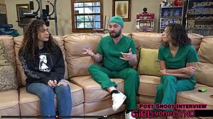 neighbors mara luv spreads shaved pussy in first gyno exam backstage