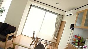 Slim Japanese milf's huge fake tits lead to raw creampie pounding