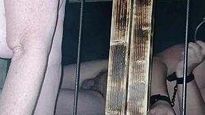 maitresse kantalis chained in club CAGE for CARCAN bdsm toilet slave play