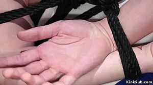 ebony dom lures redhead slave into bondage for brutal butt whipping