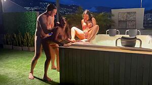 latina bikini babes invite neighbor for jacuzzi fun?