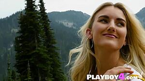 blonde milf with perfect small tits strips outdoor clothes ripped posing passionately