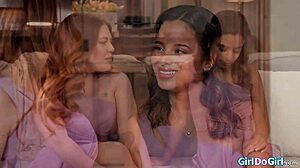 Petite teen scissorfucks busty stepmom to orgasm tribbing.