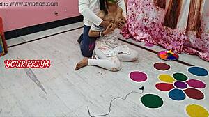 Indian Priya's Rough Wedding Fuck with Step Brother During Holi Festival Party in Homemade HD