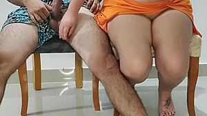 Stepsis whore rides hot at dinner caught still bouncing on cock real homemade