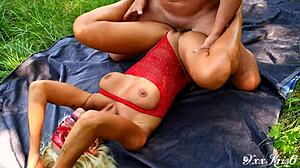 Amateur Masked Bitch Deepthroats Monster Cock Outdoors Juicy Pussy Close-Up Face Fuck Cum On Big Tits.