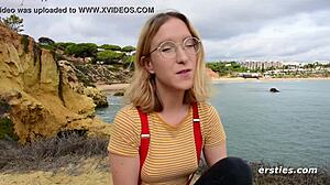 Amelia Rubs Dildo Over Stockings To Orgasm