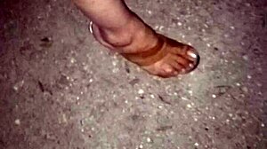 spying on latina prostitute's perfect heels and feet in forest slowmo