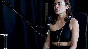 Watch this hottie suck cock and tits in sheer red lingerie