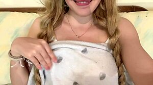 whoa, cute pajama girl fingers ass and squirts on stepdad's bed!!