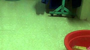 hubby pulls down wife's pants in kitchen?