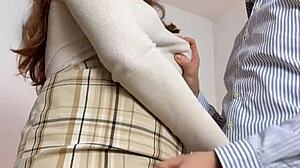 boss sensually foreplays hot secretary tights office skirt panties moaning