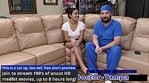 dr tampa inspects alix avery's shaved pussy in gyno exam
