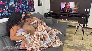 gym buddy came over for movie but ended up riding cock begging for cum in mouth