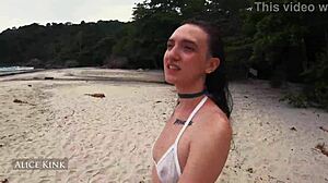 Skinny alice kink flashes micro bikini naked at crowded public beach sp