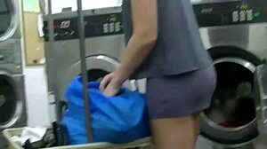 Housewife sucks big black cock at college laundromat sheer see through cuckold