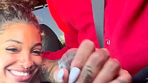 roadhead deepthroat in car with curly pornstar spitting wet