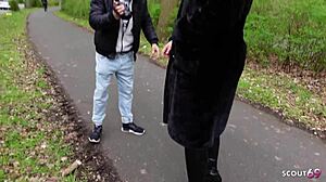 german curvy milf kathy with saggy natural tits chats then fucks on street bus casting