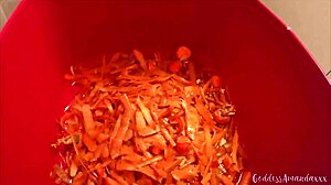 Chubby girlfriend pees on carrots dirty bathroom fetish